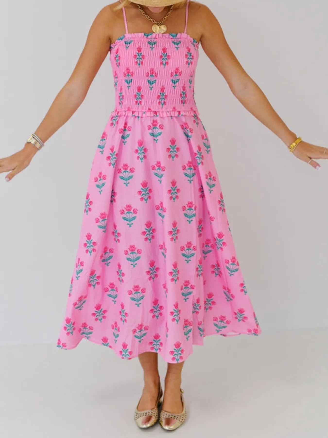 Floral Smocked Midi Cami Dress - adritiX