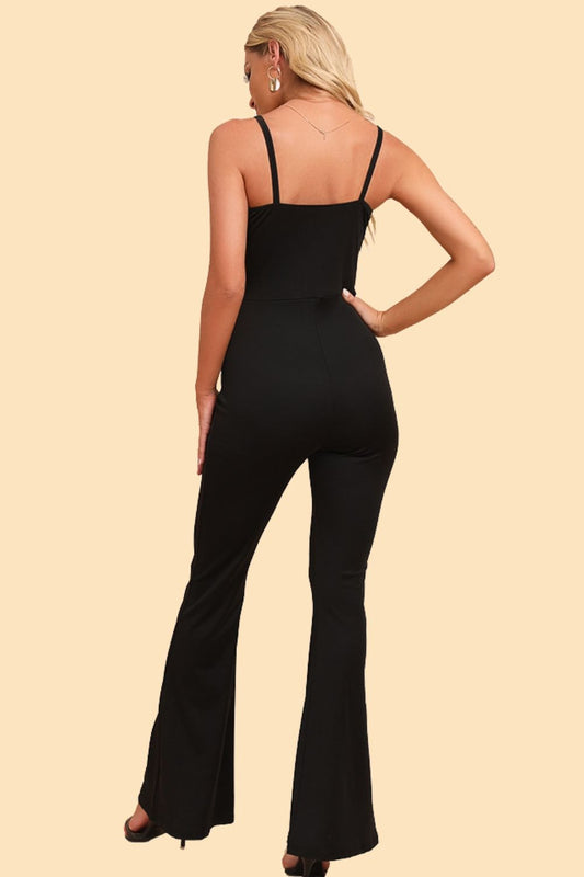 Elegant Spliced Mesh Spaghetti Strap Jumpsuit - adritiX