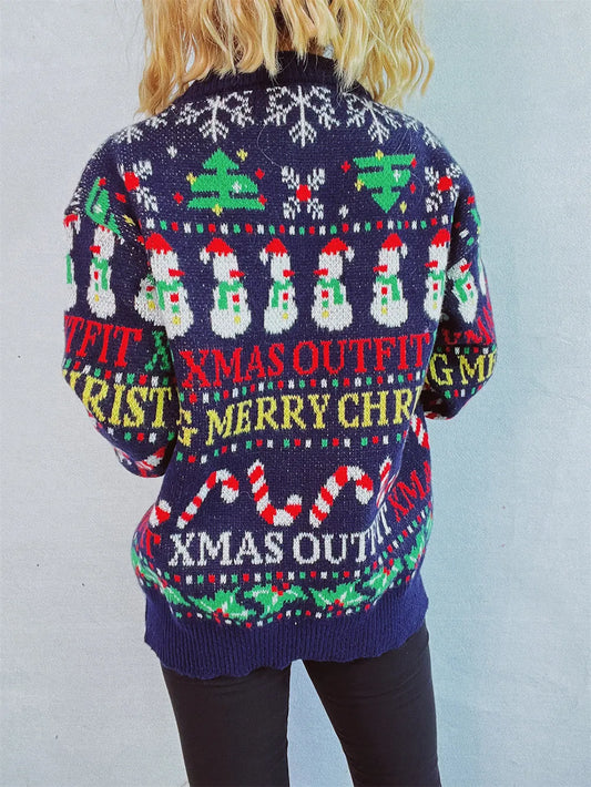 Christmas Pattern Round Neck Long Sleeve Sweater - adritiX