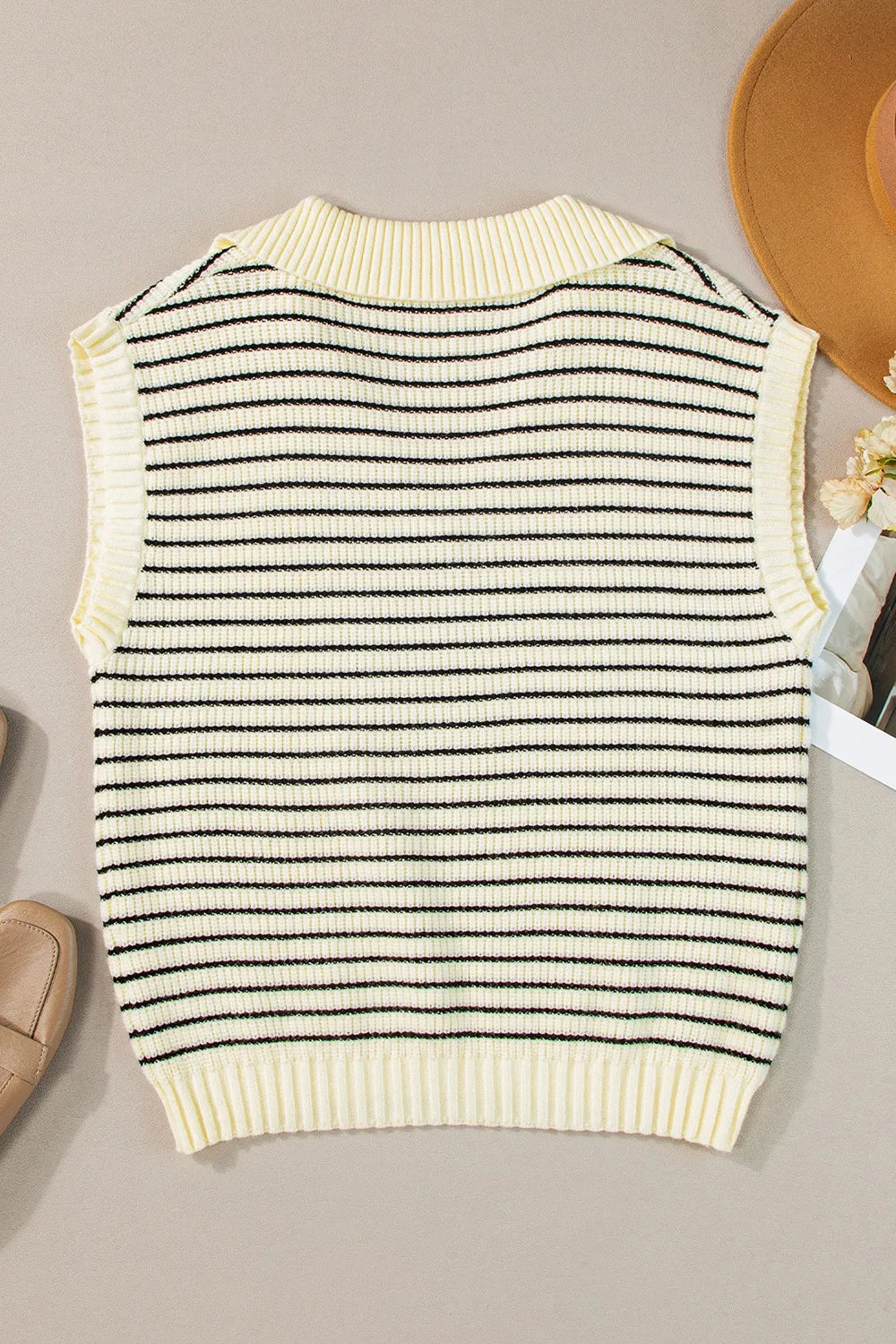 Stripe Turn-Down Johnny Collar Sweater Vest - adritiX