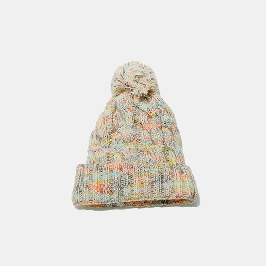 Contrast Cable-Knit Hat with Pompom - adritiX