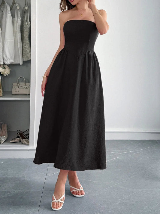 Strapless A-Line Midi Dress with Pockets - adritiX