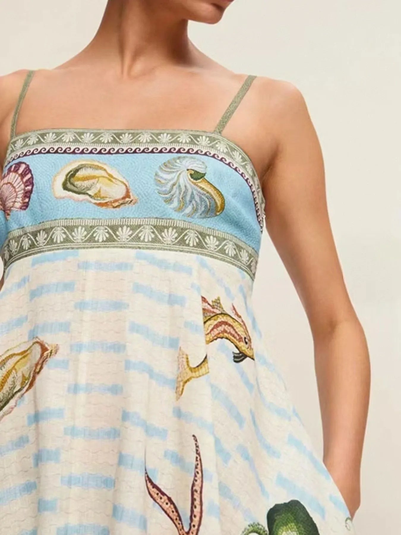 Elegant Ocean Print Spaghetti Strap Midi Dress - adritiX