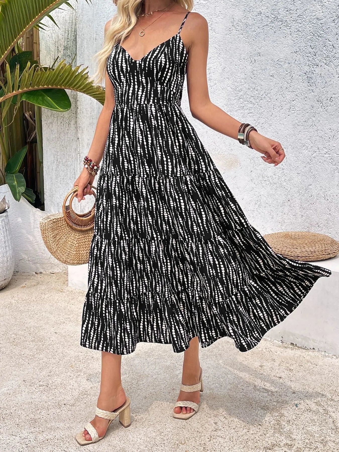 Tie Back Tiered Midi Cami Dress - adritiX