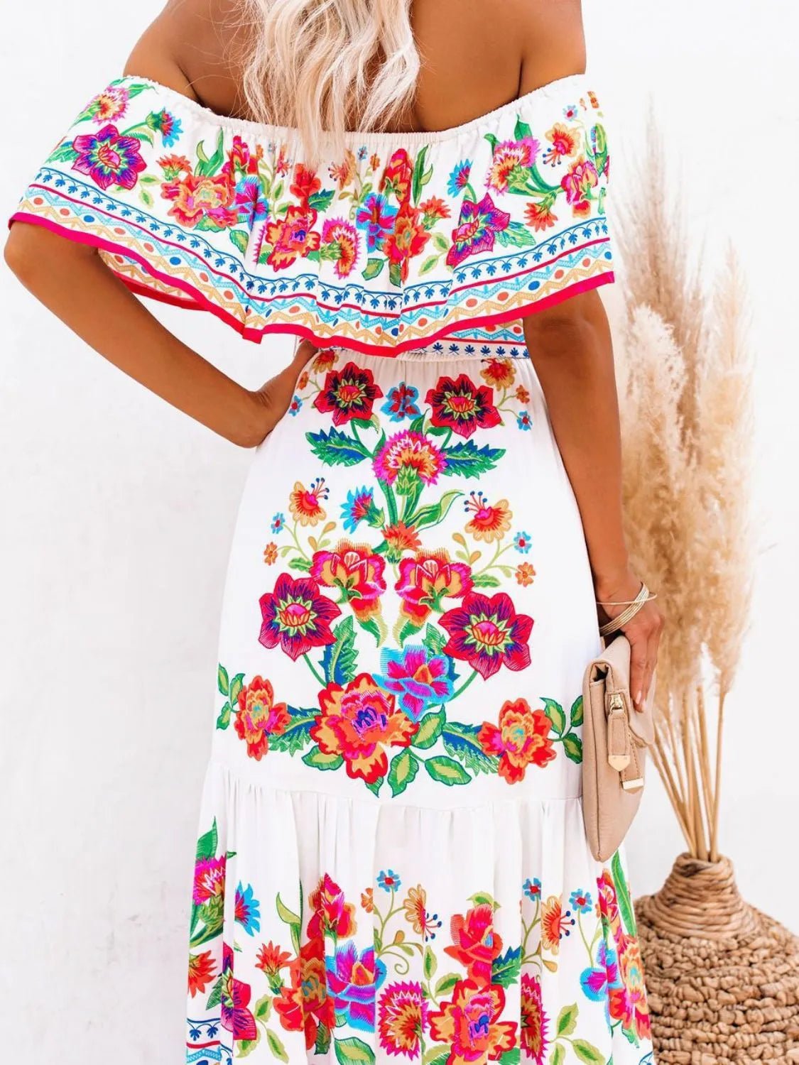Floral Off Shoulder Ruffle Maxi Dress - adritiX