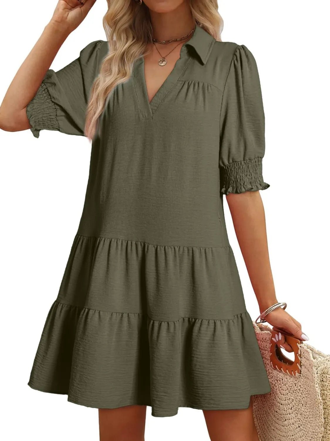 Johnny Collar Short Sleeve Mini Dress - adritiX