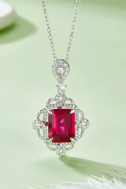 925 Sterling Silver Ruby Pendant Necklace - adritiX