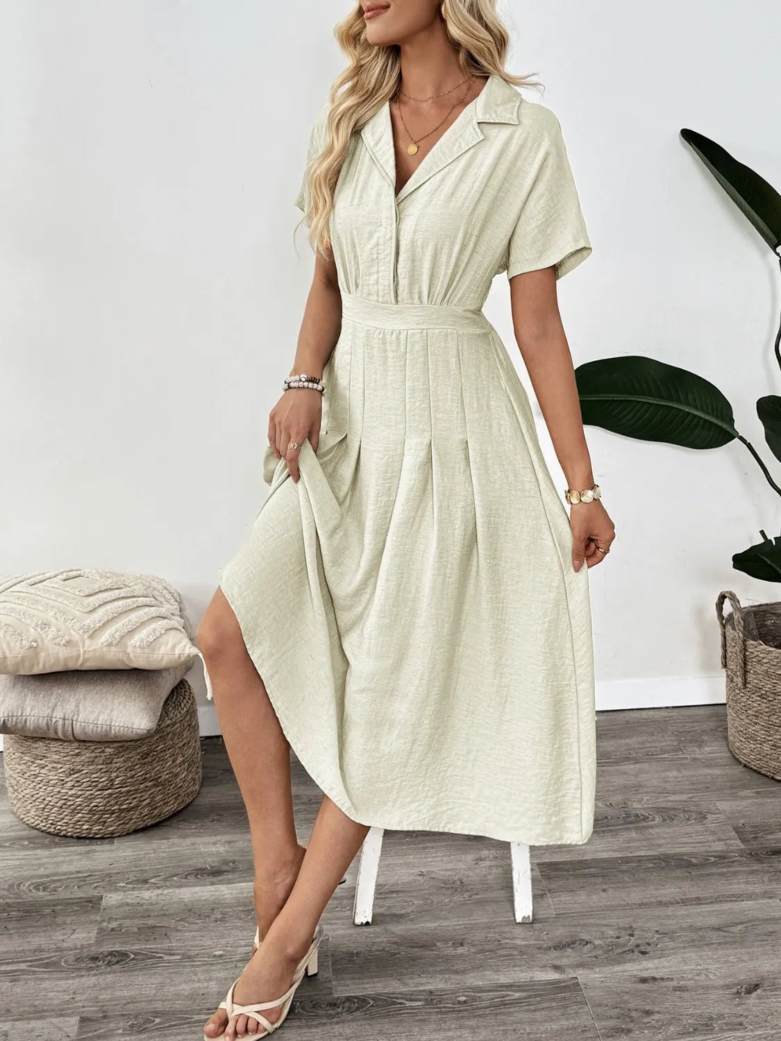 Short Sleeve Midi Dress with Pockets - adritiX