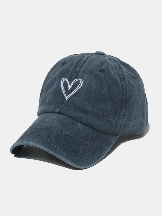 Embroidered Heart Washed Cotton Baseball Cap - adritiX