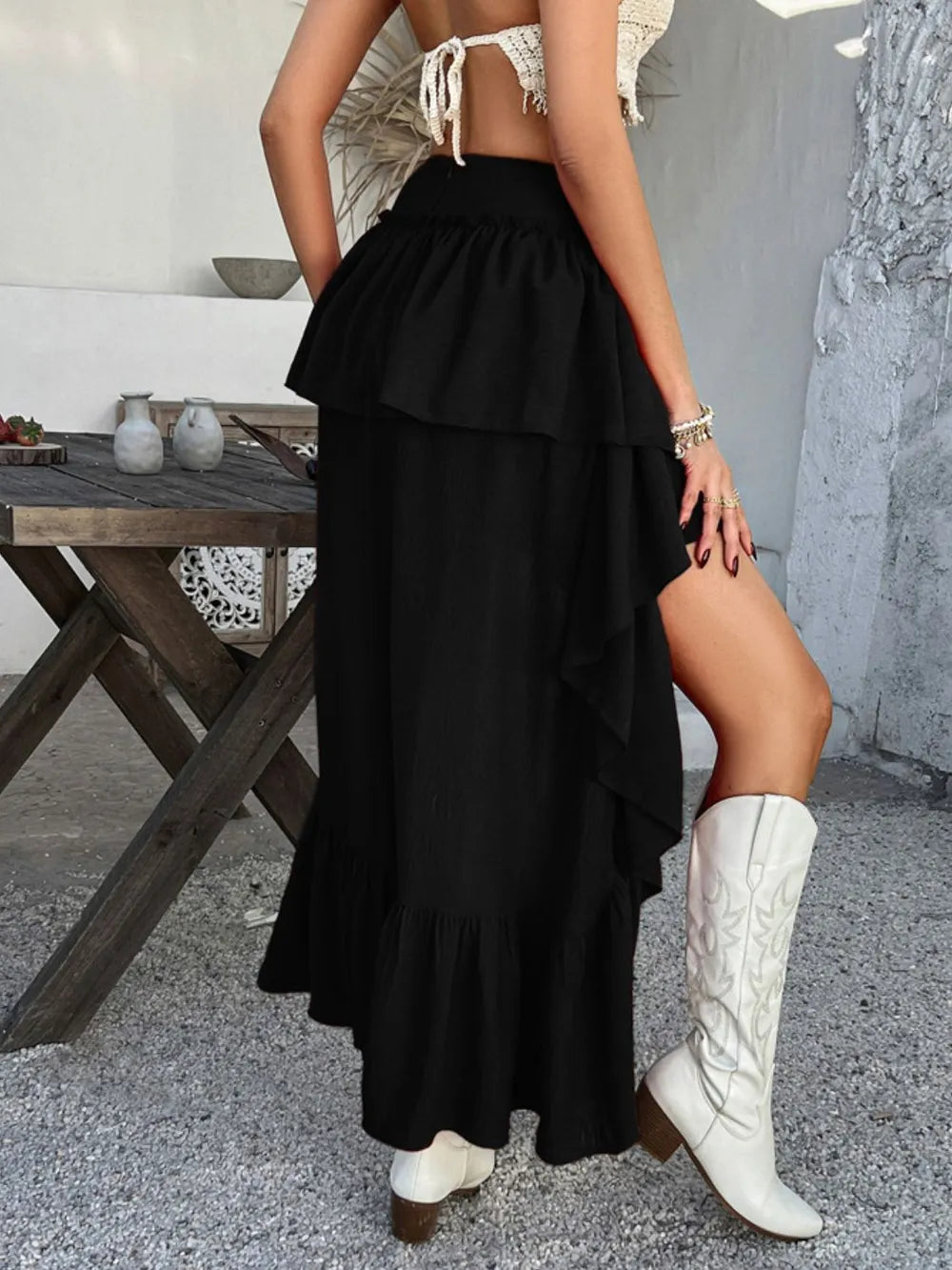 Devine High-Low Ruched Layered Skirt - adritiX