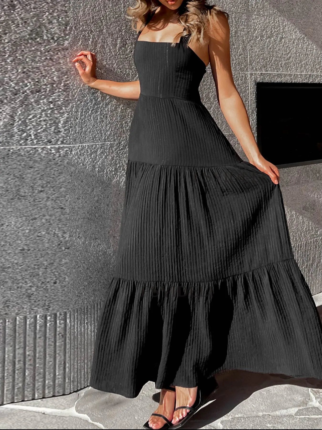 Square Neck Tiered Maxi Dress - adritiX