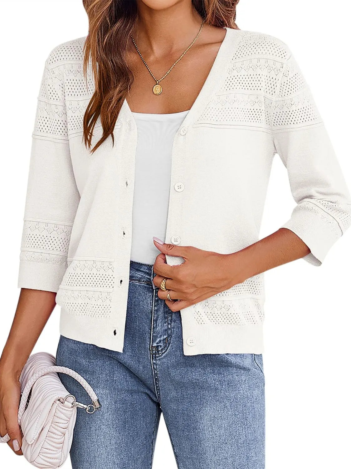 Button Up 3/4 Sleeve Cardigan - adritiX