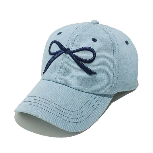 Bow Embroidered Denim Baseball Cap - adritiX