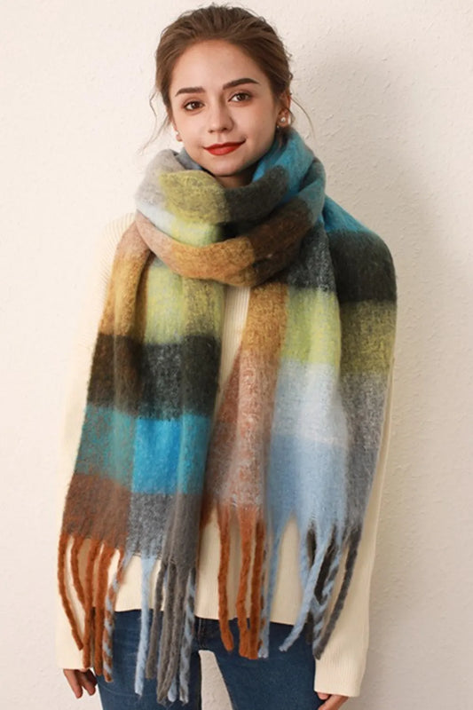 Thermal Fringe Contrast Plaid Scarf - adritiX