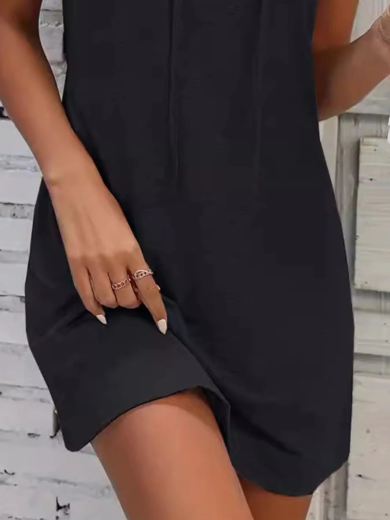 Full Size Drawstring Casual Sleeveless Hooded Mini Dress Plus Size - adritiX