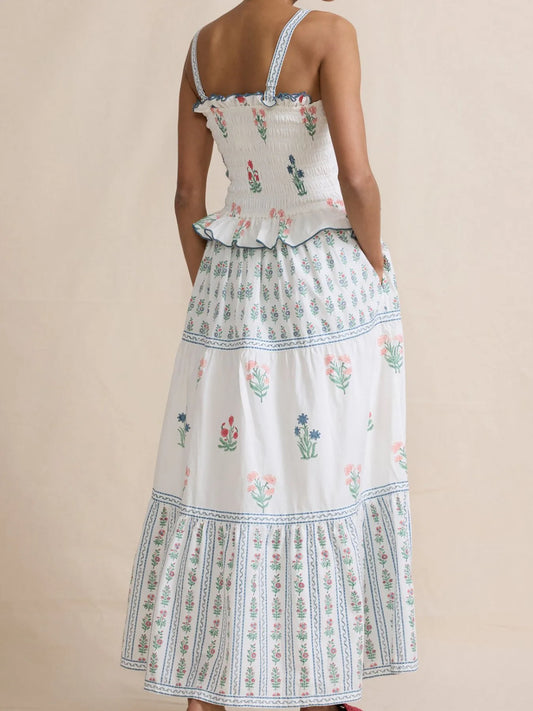 Smocked Ruffled Square Neck Maxi Dress - adritiX