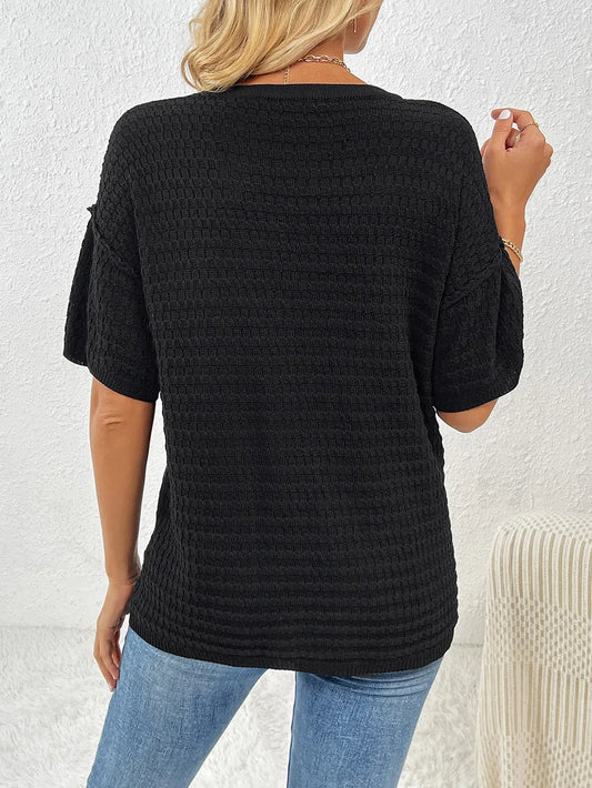 Round Neck Half Sleeve Knit Top - adritiX