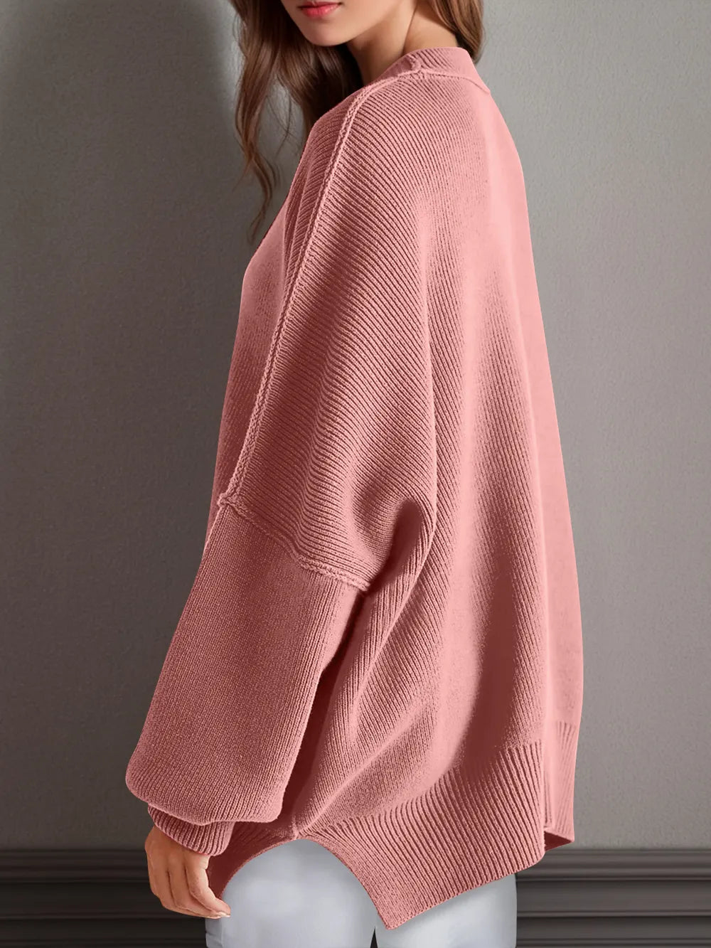 Double Take Side Slit Round Neck Long Sleeve Sweater - adritiX