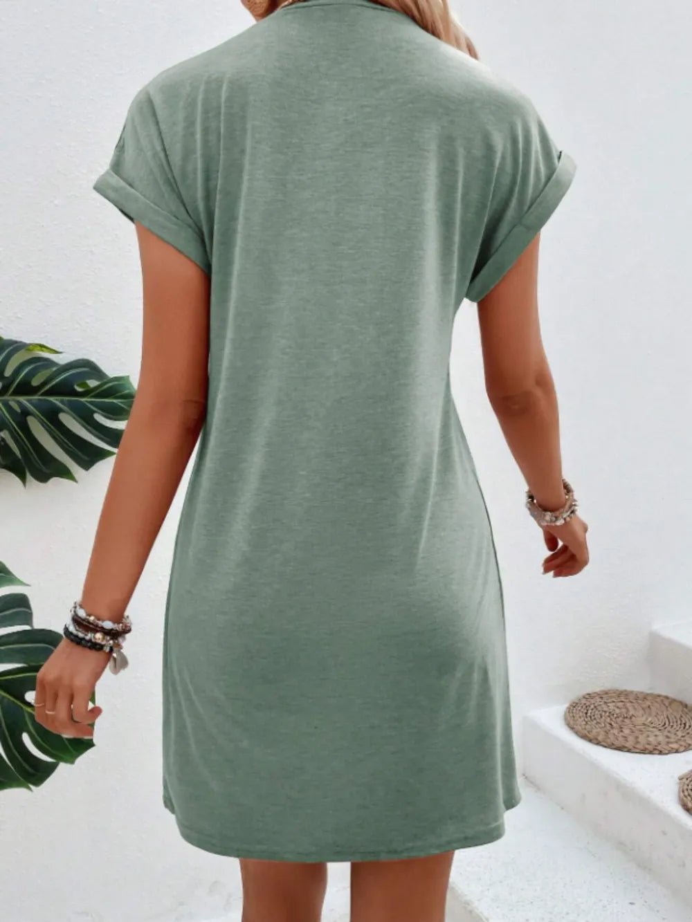 Exposed Seam Short Sleeve Mini Tee Dress - adritiX