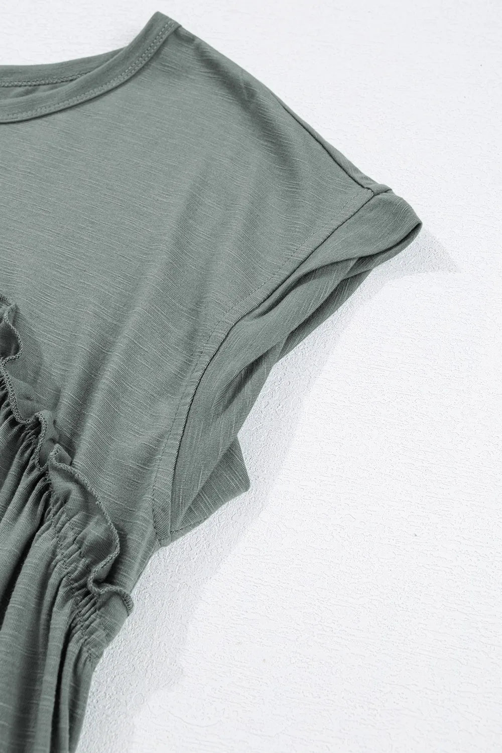 Frilled Gathered Seam Round Neck T Shirt Dress - adritiX