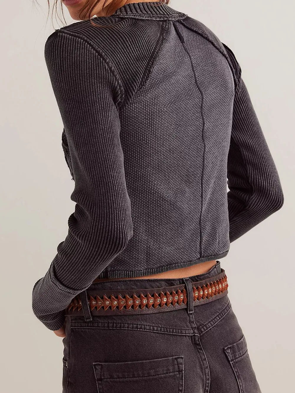 V-Neck Button Up Cropped Cardigan - adritiX