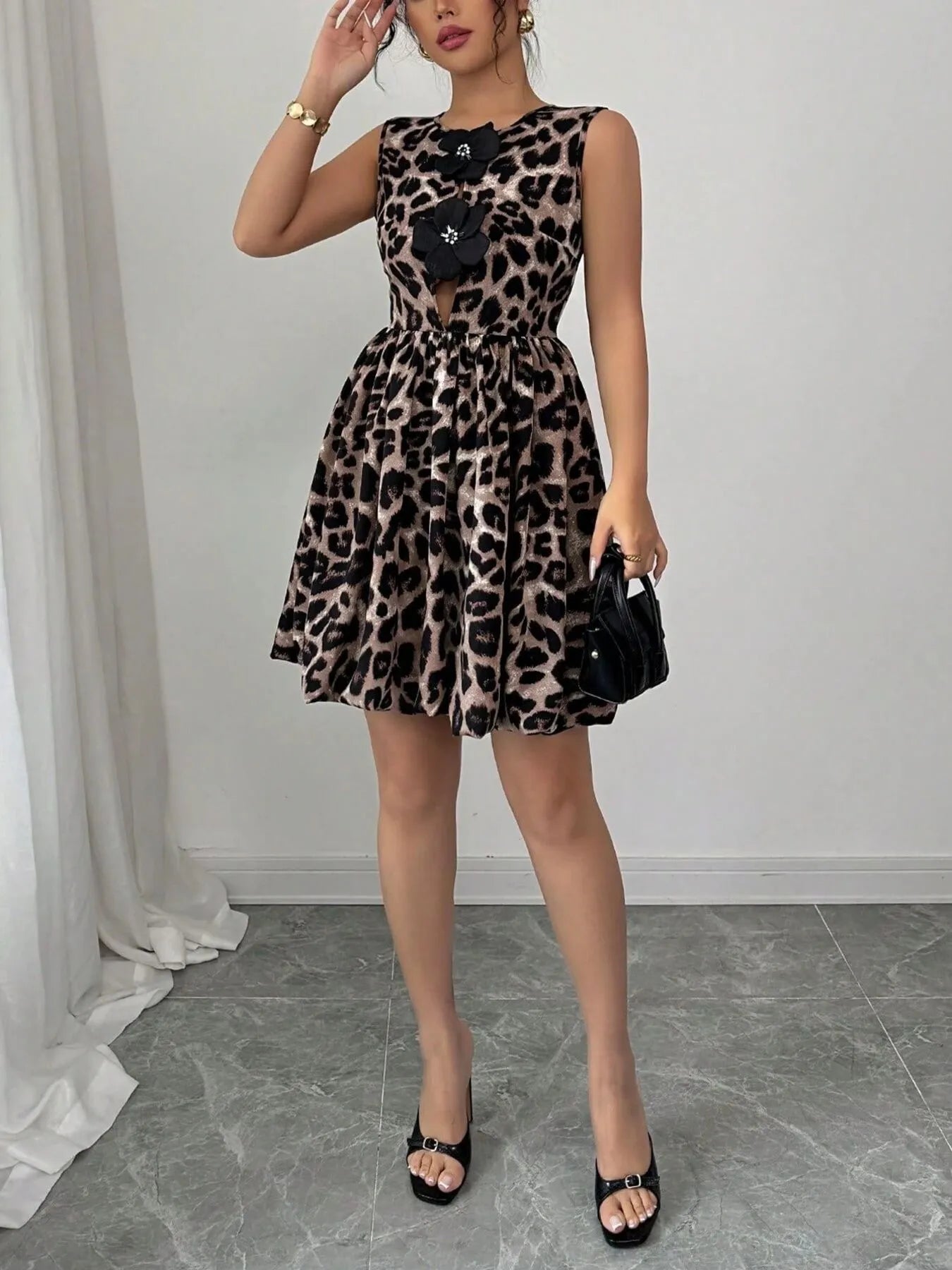 Leopard Print Sleeveless Fit and Flare Mini Dress - adritiX