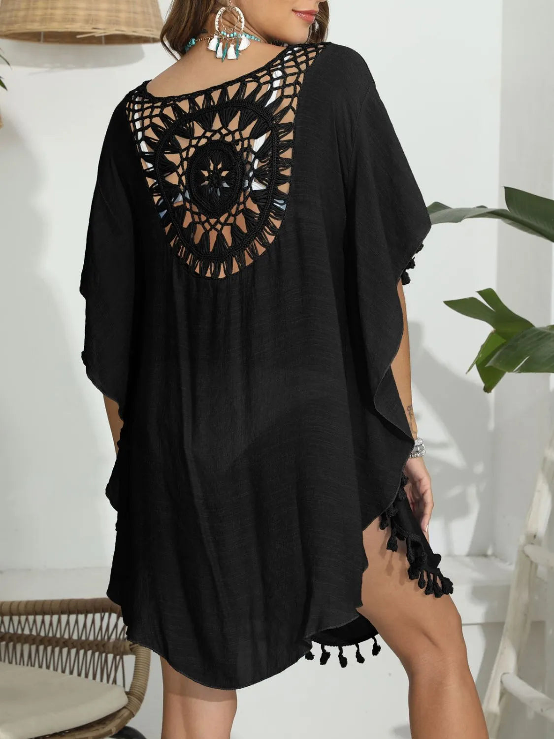Tassel Crochet Round Neck Cover-Up - adritiX