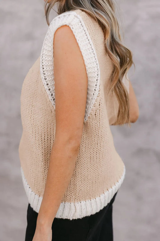 Round Neck Contrast Sweater Vest - adritiX