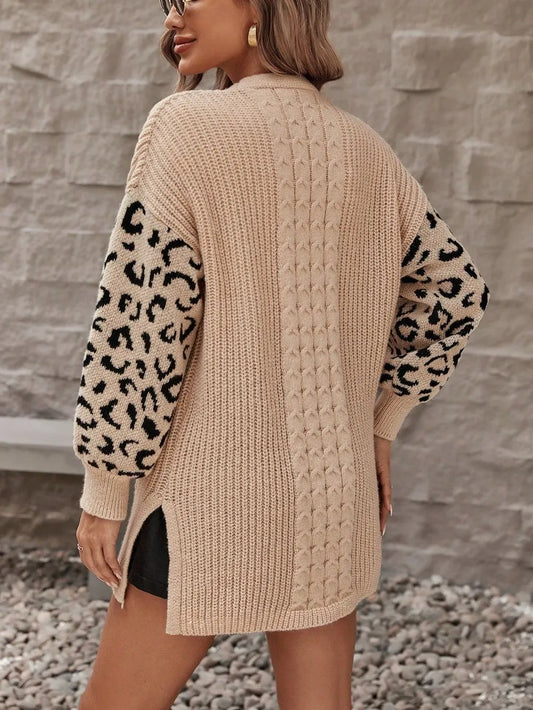 Pocketed Leopard Open Front Cardigan - adritiX
