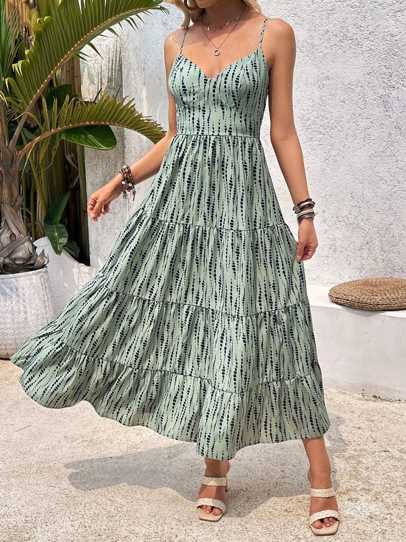 Tie Back Tiered Midi Cami Dress - adritiX