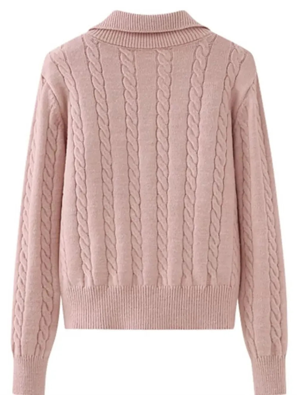 Cable-Knit Half Zip Long Sleeve Sweater - adritiX