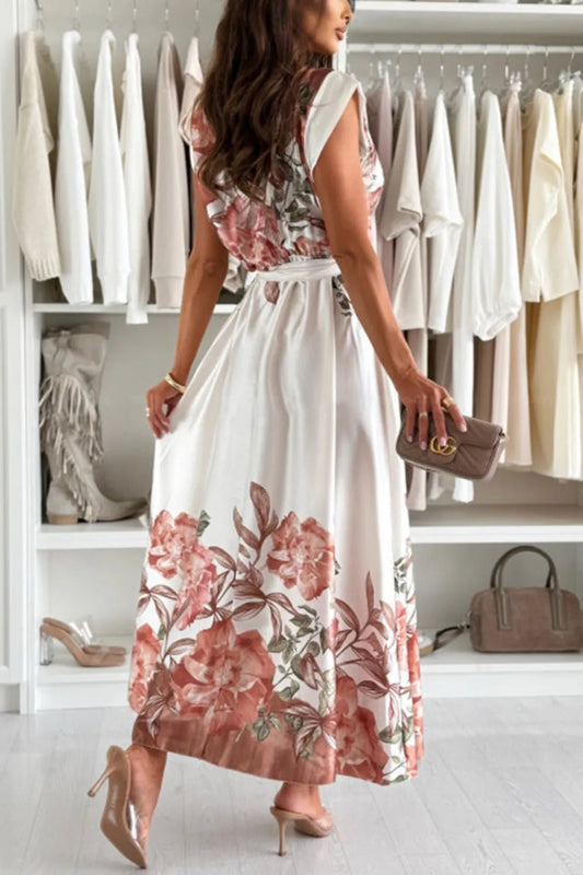 Floral Bliss Cap Sleeve Dress with Chic Belt - adritiX