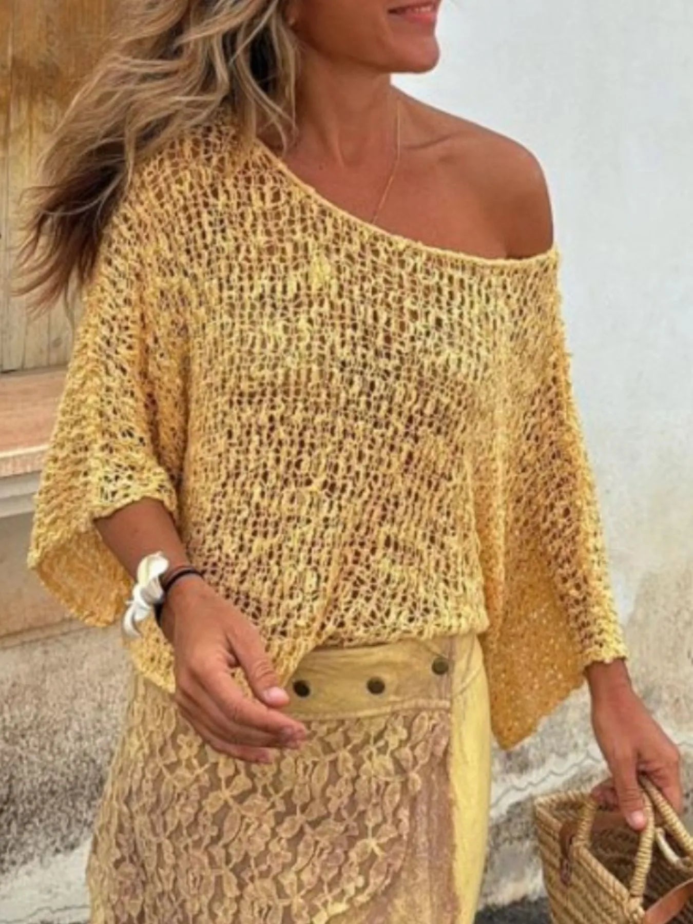 Crochet Boat Neck Knit Cover Up - adritiX