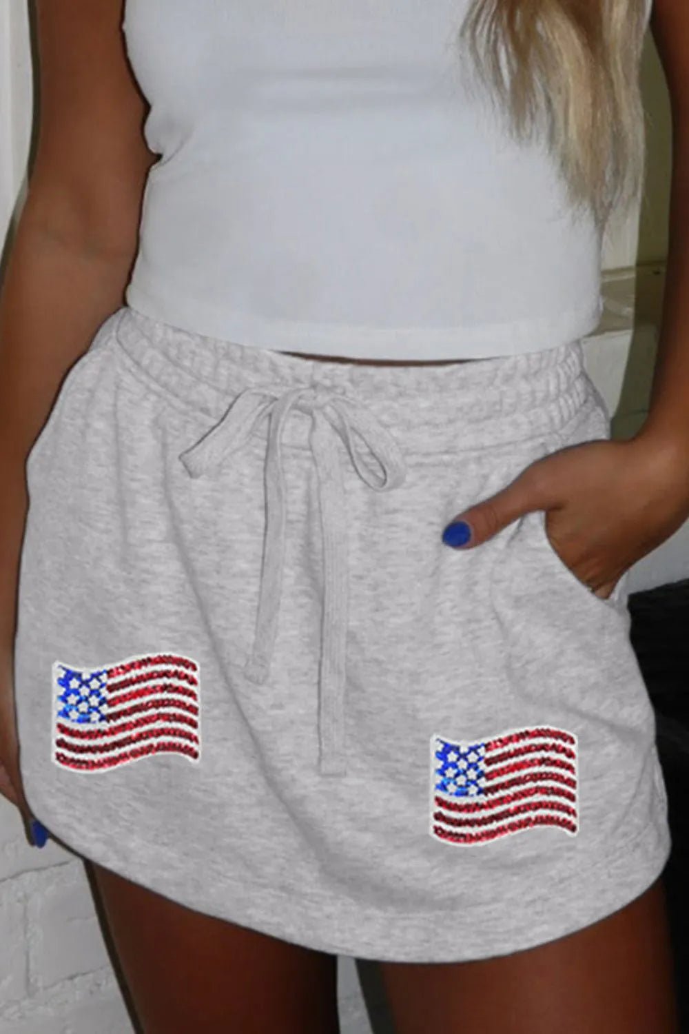 American Flag Embroidered Drawstring Casual Skirt - adritiX