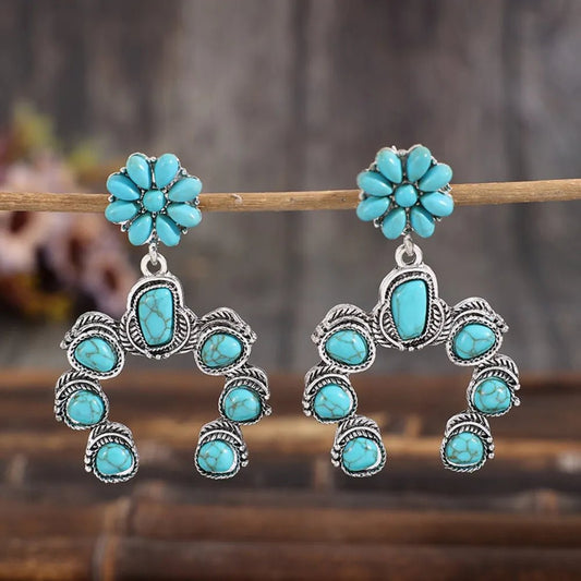 Artificial Turquoise Alloy Dangle Earrings - adritiX