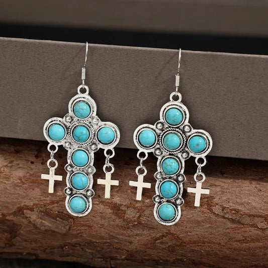 Artificial Turquoise Cross Shape Earrings - adritiX