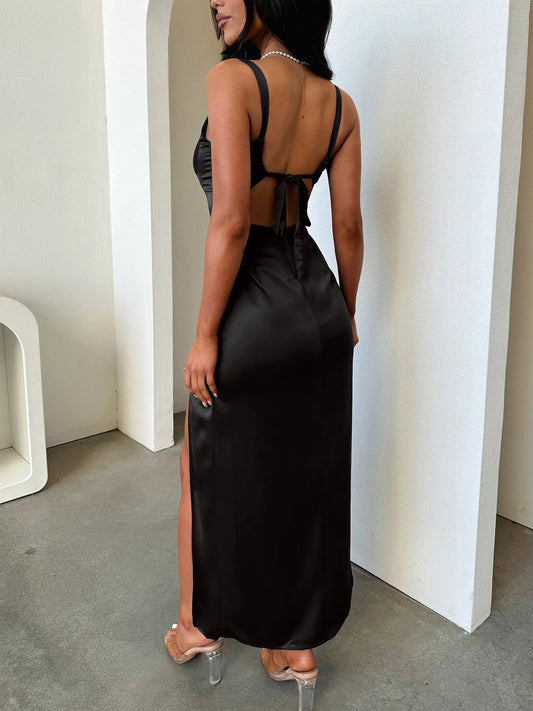 Elegant Split Lace Detail Cami Dress - adritiX