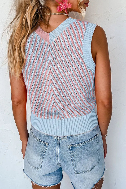 V-Neck Contrast Sweater Vest - adritiX