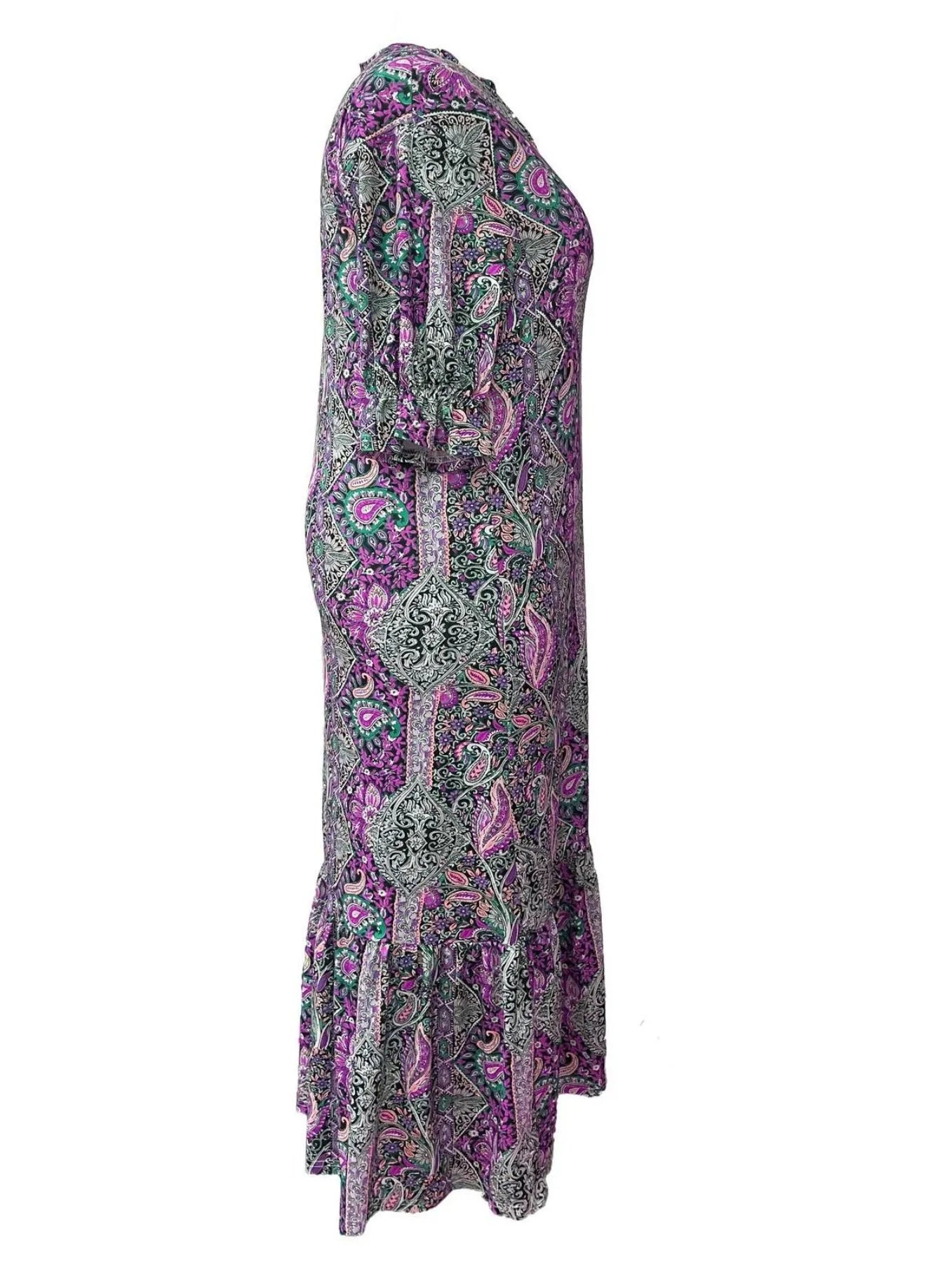 Full Size Bohemian Paisley Print Ruffle Hem Midi Dress Plus Size - adritiX