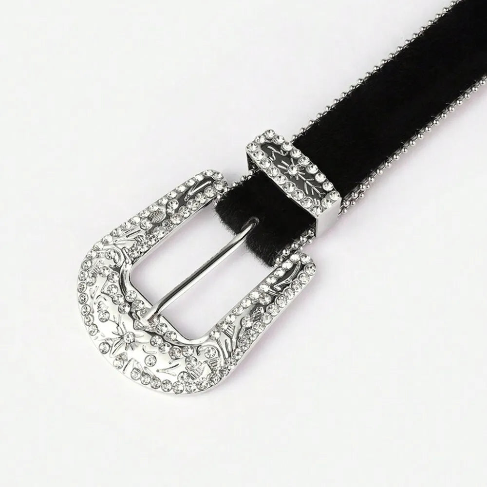 PU Leather Inlaid Rhinestone Belt - adritiX