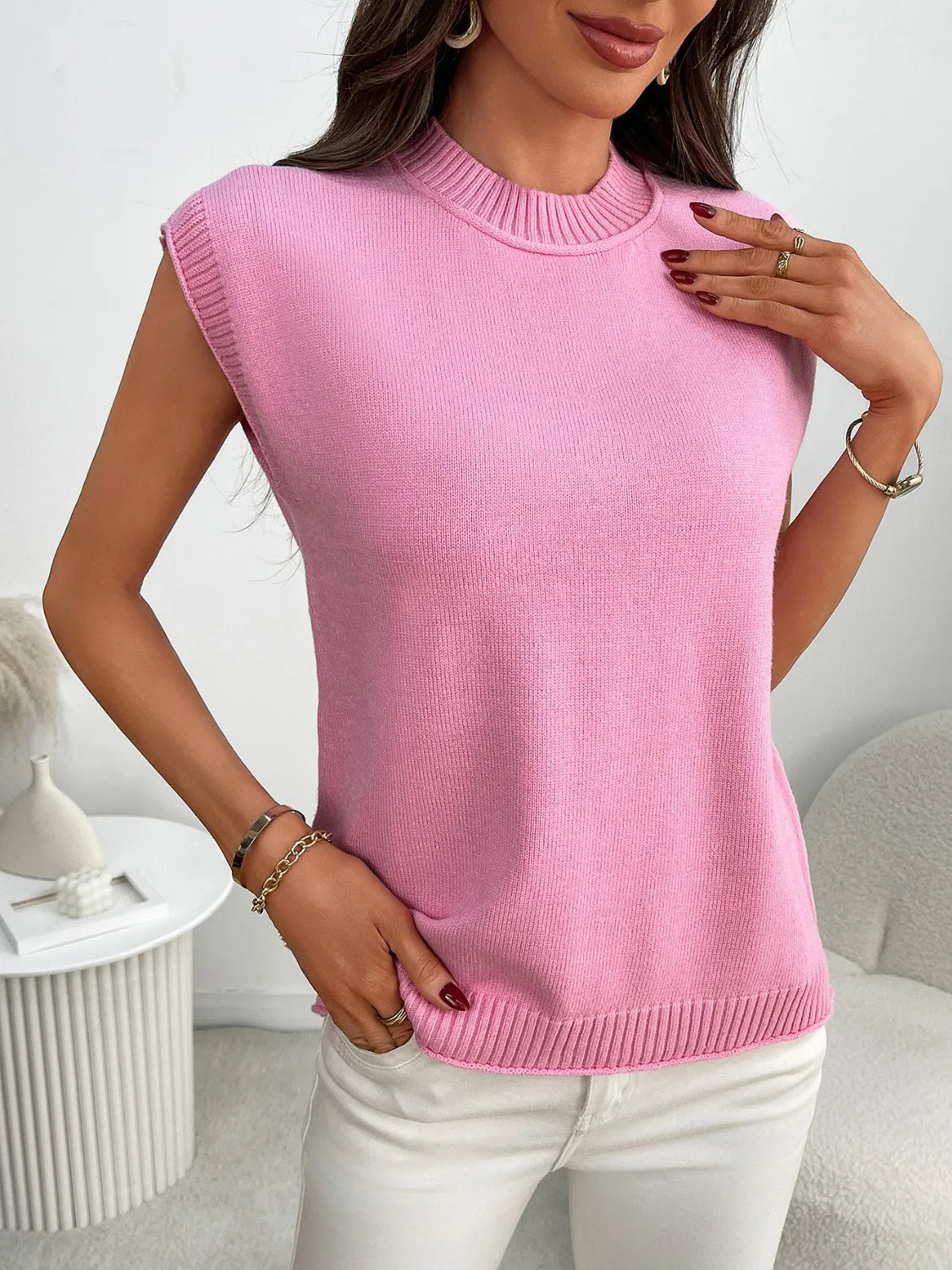 Mock Neck Cap Sleeve Knit Top - adritiX