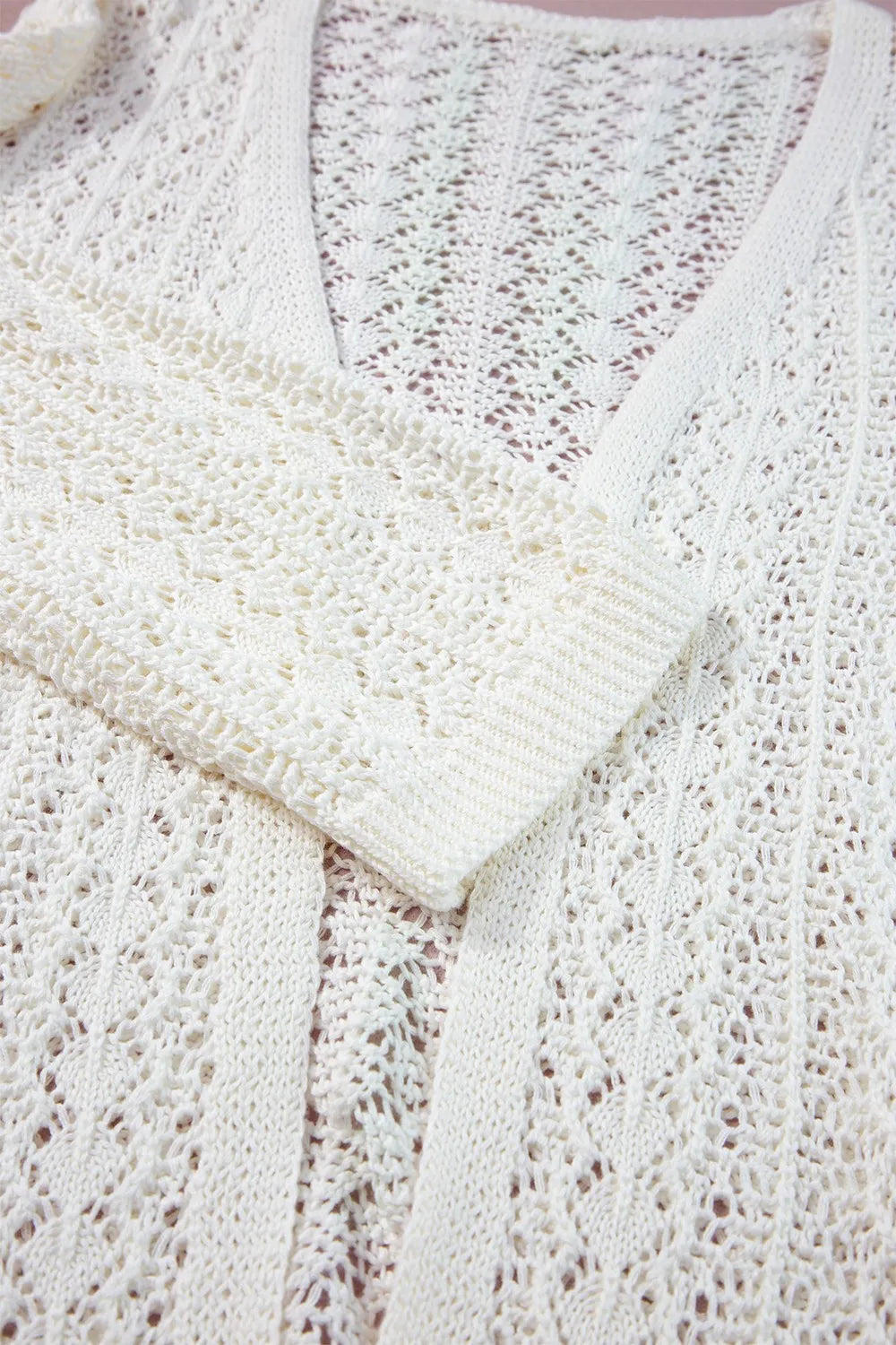 Openwork Open Front Dropped Shoulder Cardigan - adritiX