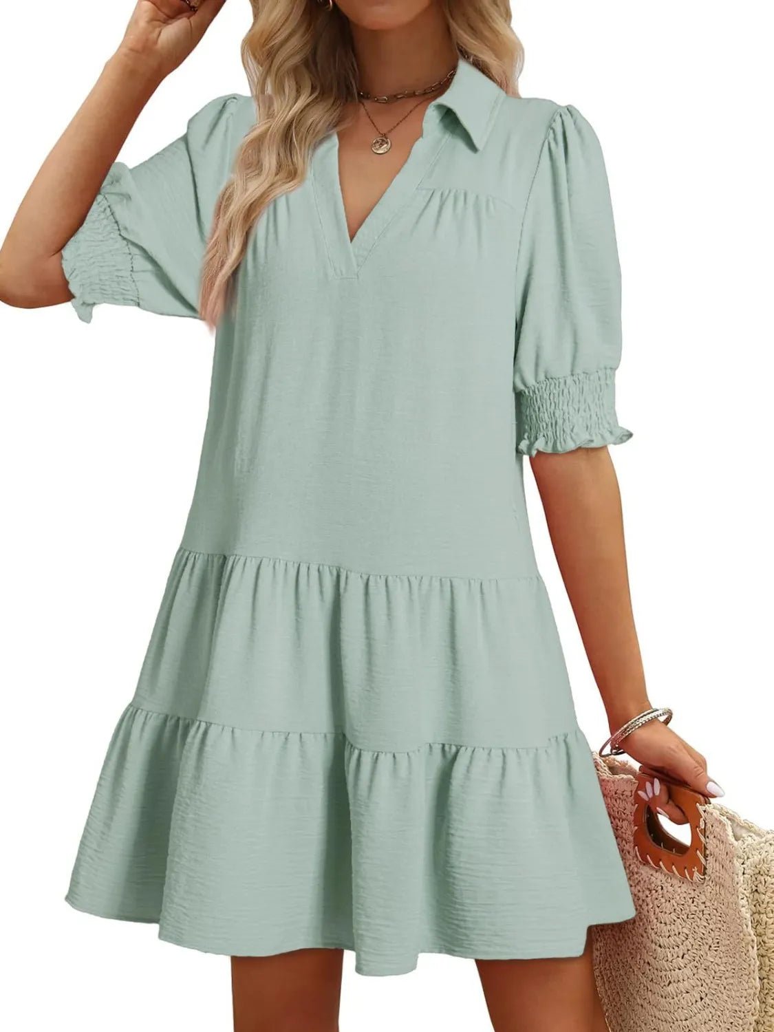Johnny Collar Short Sleeve Mini Dress - adritiX