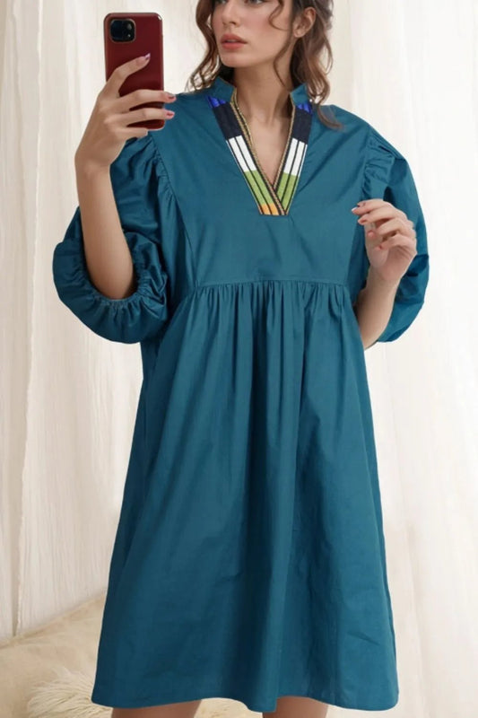 Loose Fit Puff Sleeve Mini Dress - adritiX