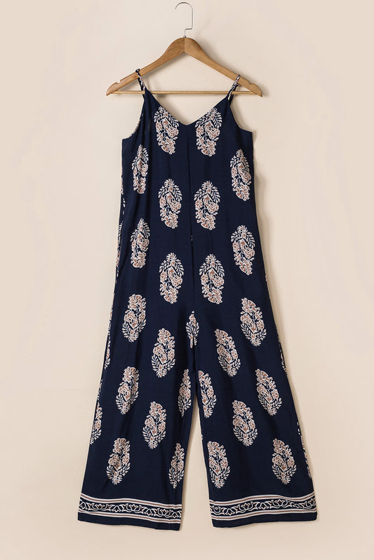 Elegant Printed V-Neck Sleeveless Jumpsuit - adritiX