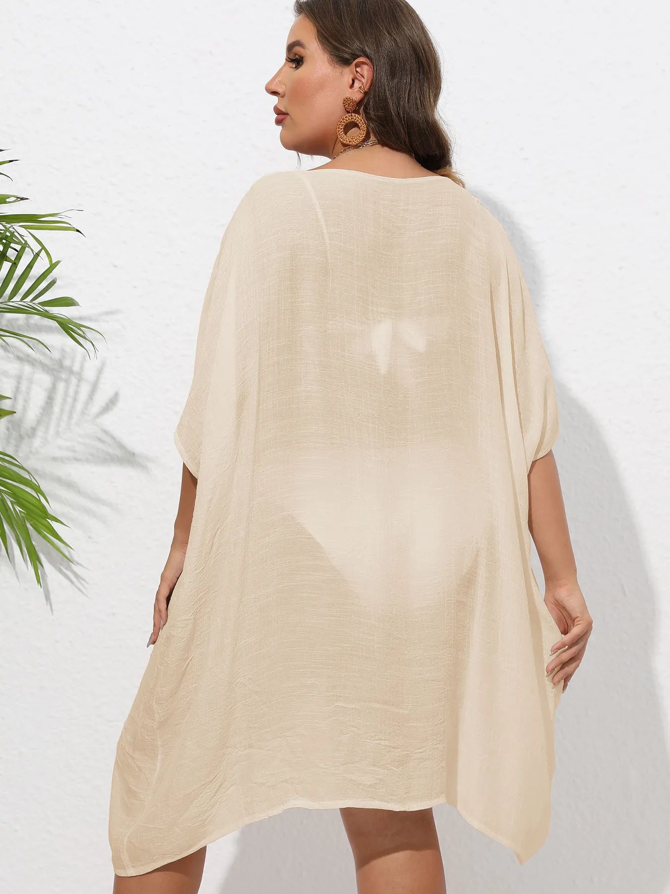 Crochet Trim V-Neck Beach Cover Up Dress - adritiX