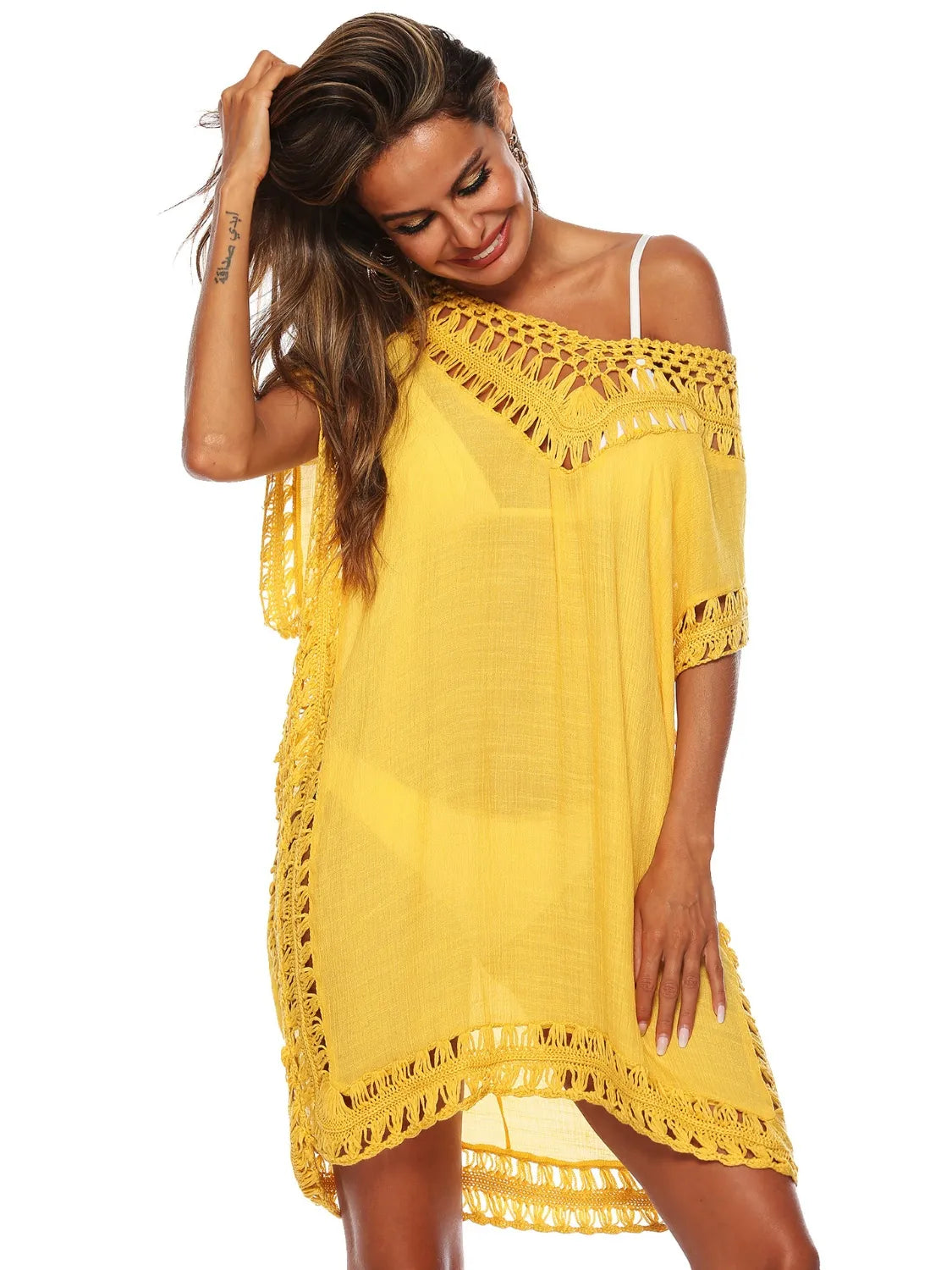 Bohemian Crochet Trim Beach Cover Up Dress - adritiX