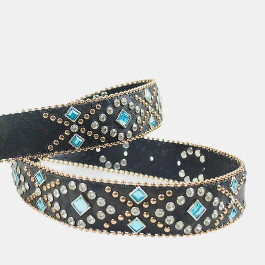 Rhinestone PU Leather Belt - adritiX