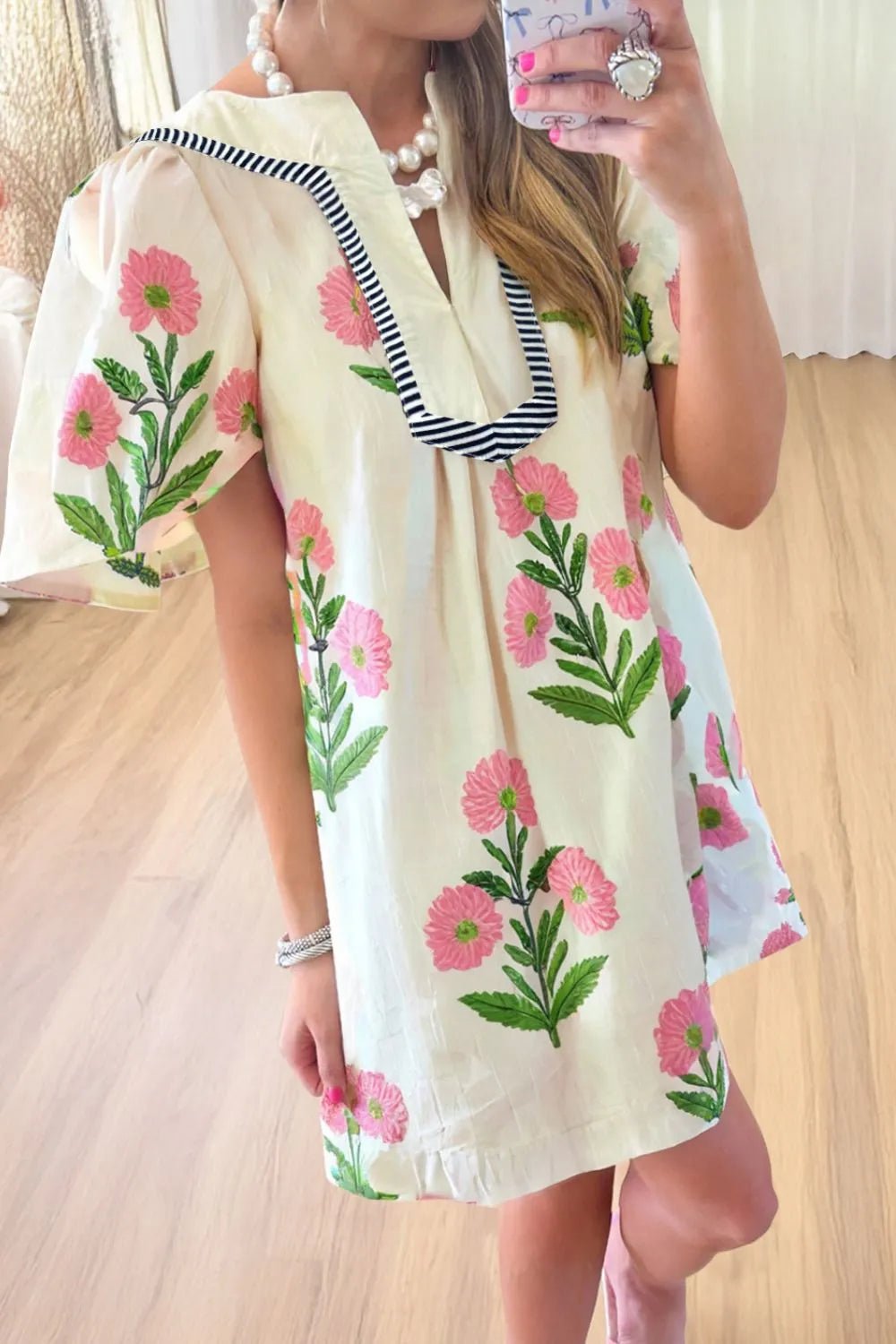 Floral Print Flutter Sleeve Summer Mini Dress - adritiX