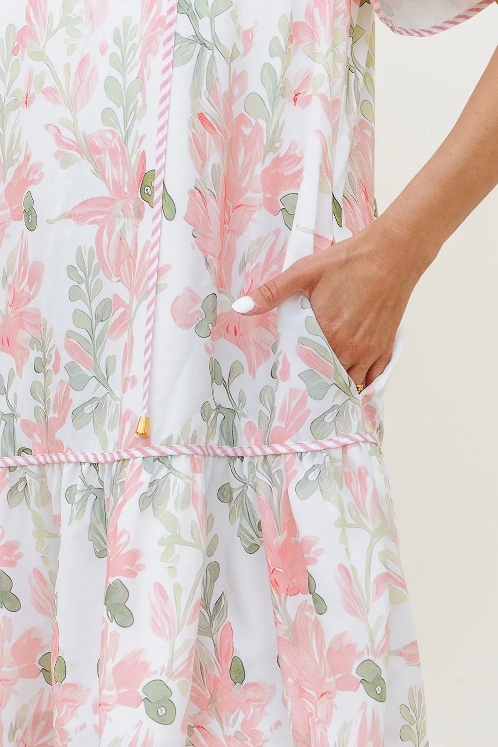 Floral Contrast Edge Layered Short Sleeve Mini Dress - adritiX